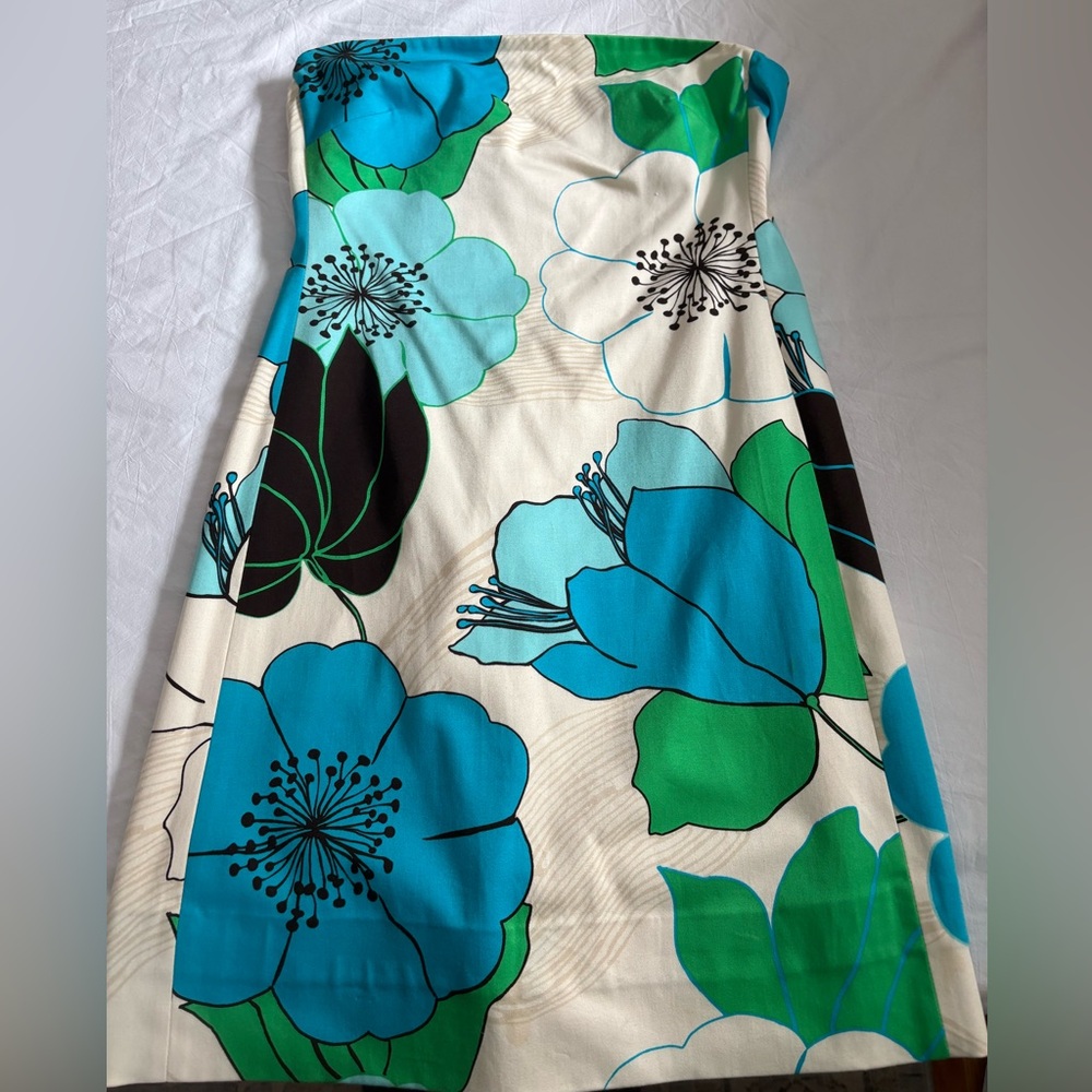 Banana Republic Cream and Blue flower strapless Dress